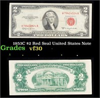 1953C $2 Red Seal United States Note Grades vf++