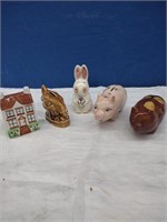 Pottery Animal Banks-Bunny, Chicken x5
