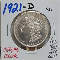1921-D 90% Silver AU/BU Morgan $1 Dollar