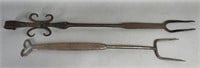 2 hand wrought iron roasting forks ca. 18th-mid