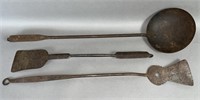 3 wrought iron hearthside utensils ca. late