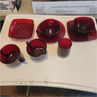 Vintage Ruby Red Glassware - Glasses, Plates, Cups
