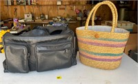 Leather Duffel & Straw Decorative Handled Bag