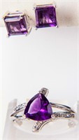 Jewelry Sterling Silver Amethyst Earrings & Ring