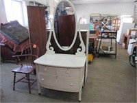Antique Painted Dresser with Oval Bevel Mirror
