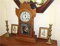 Clock, Candlesticks, 2 Framed Pictures