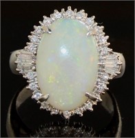 Platinum Natural 4.33 ct Opal & Diamond Ring