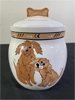 Glazed Clay Hand Painted Happy Dogs Treat Jar