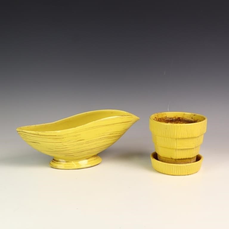 Two Mid Century McCoy yellow planter