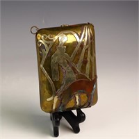 Art Deco mixed metal brass and copper clutch purse