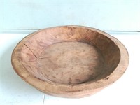 Carved Pie Pan Shaped Wooden Bowl