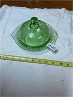 Green Carnival Butter  Dish- glows