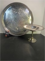 14" Silver Plated Platter & 7" Serving Dish