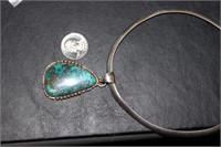 Large Torquise and Sterling Pendant and Necklace