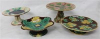 4 MAJOLICA FOOTED COMPOTES, 19TH C. WEDGWOOD