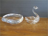 Crystal Art Glass Bowl & Swan Dish