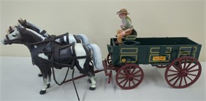 JD Wagon w/Plastic Horse Team 1/16