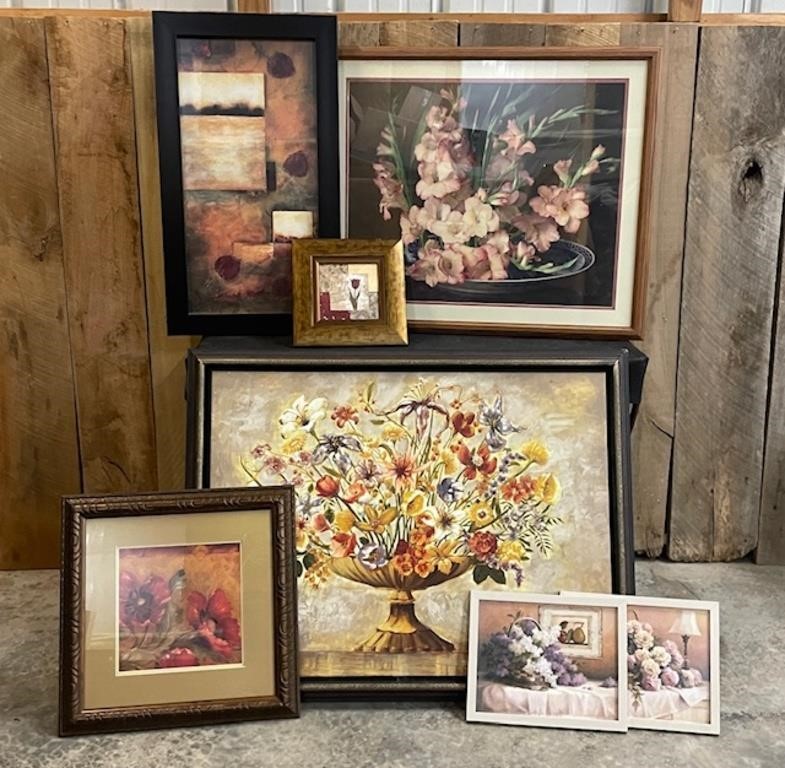 MIXED LOT FLORAL PICTURES & PAINTING