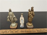 (3) Cast Metal Religious Figures- 2 Marked Made