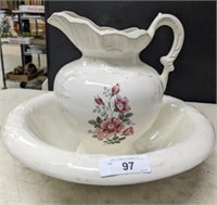 CERAMIC FLORAL BOWL AND PITCHER