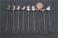 9 Mexican Silver Hors D'oeuvres Forks 15g