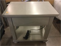 Sage green Side table with USB