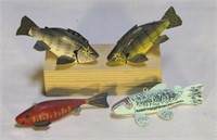 4 Hand Carved Wooden 4" Ice Fishing Decoys