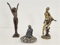 3 FIGURAL LADIES-1 SIGNED-2 ARE BRASS - 7.25" TALL