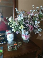 Flower arrangement, display box, brass mirror and