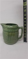 Large Pottery Green Barrel Pitcher