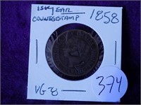 1858 1 Cent Counterstamped VG8