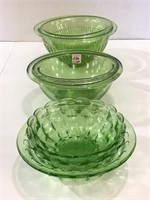3 Sets of Green Depression Bowls