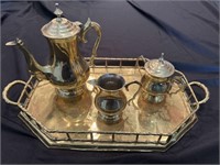 4 PC gold tea set and tray
