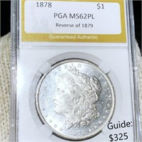 1878 Rev '79 Morgan Silver Dollar PGA - MS62PL