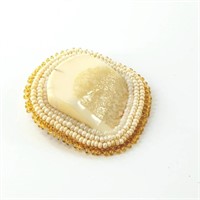 Ivory and bead brooch