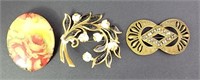 Floral & Gold Tone Brooches (3)