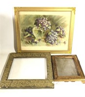 Lot of 3 Vintage Frames & Flower Art