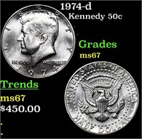 1974-d Kennedy Half Dollar 50c Grades GEM++ Unc