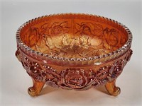 3-FOTTED CARNIVAL GLASS ROSE BOWL