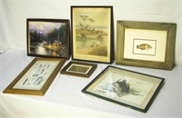 6 Framed Fishing & Wildlife Art Prints