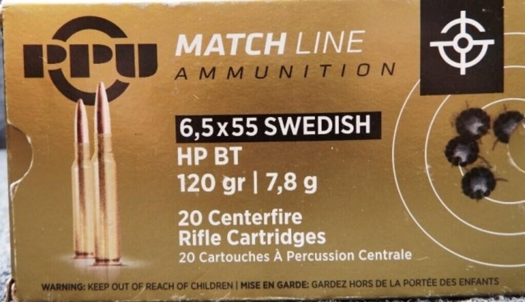 (20) Rounds 6.5x55mm Swedish PPU Ammunition