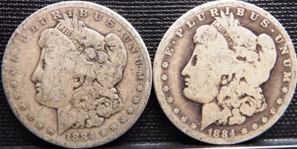 1884 & 1884-O Morgan Silver Dollars - Coins