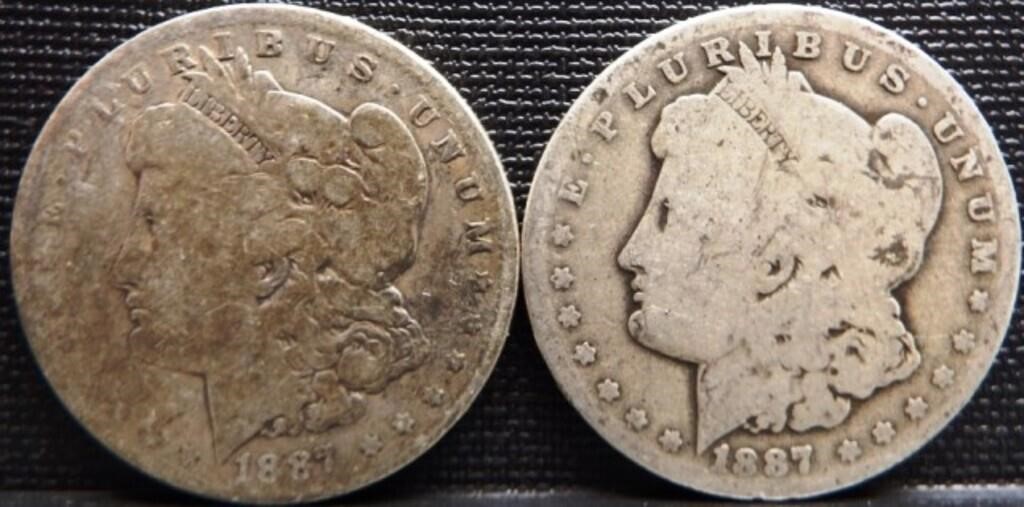 (2) 1887-O Morgan Silver Dollars - Coins