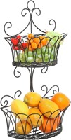 2-Tier Black Metal Wall-Mounted Fruit Basket