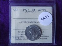 1927 Canada 5 Cent ICCS AU-50