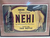 NEHI beverage advertising cardboard sign framed