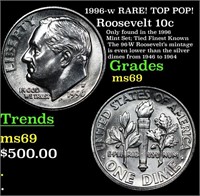 1996-w Roosevelt Dime RARE! TOP POP! 10c Graded ms