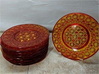 Set of 9 Mid-Century Red/Amber Cut Glass Plates