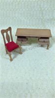 Miniature dollhouse desk and chair