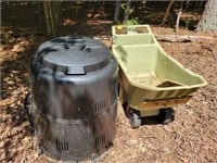 Compost Bin & Broken Water Barrel